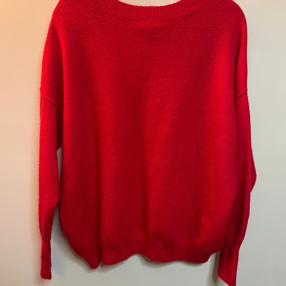 Vince Camuto Red Oversized Drop Shoulder Crew Neck Knit Sweater Womens Large - Picture 8 of 10